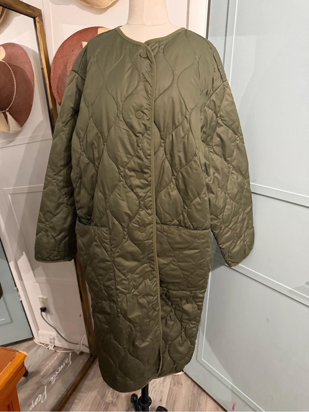Everlane The Long Quilted Liner Coat in Kalamata Green XL - Picture 7 of 14